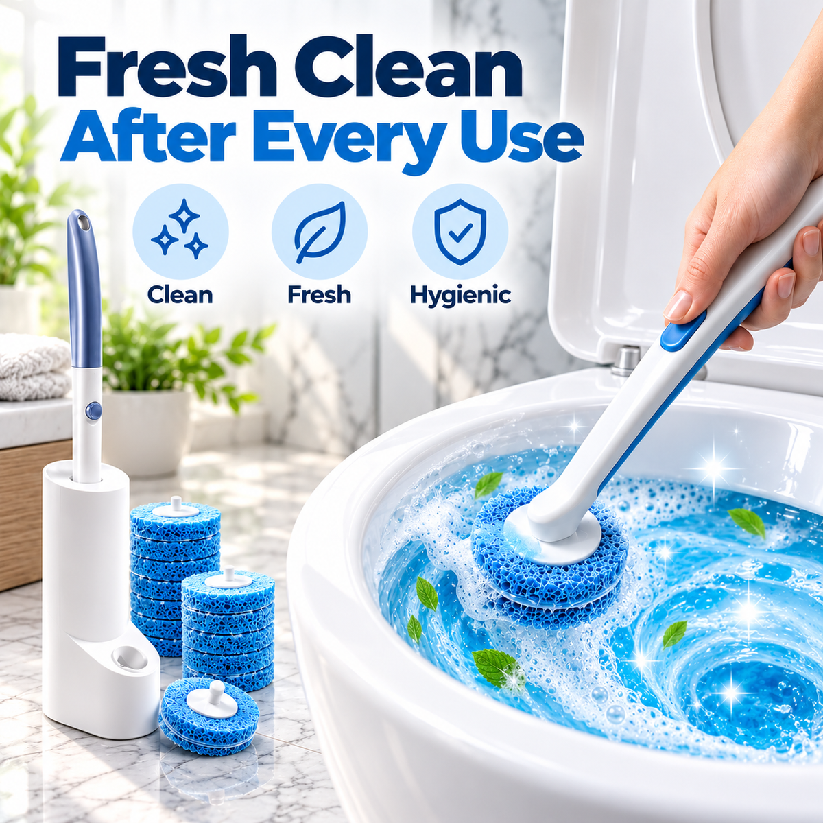 Disposable Toilet Brush Set with 36 Brush Heads – 3 Fresh Cleaning Scents, No-Touch Disposal & Storage Holder